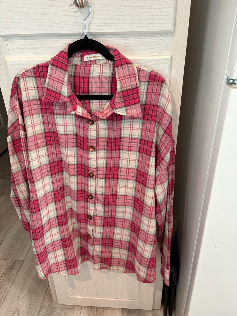 Fantastikook Pink Plaid super Soft Flannel Button-Down Women's Shirt
